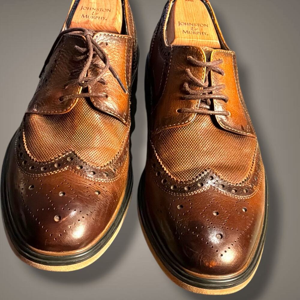 Men's US 11M ENGLISH LAUNDRY Brown Leather Brogue Wingtip Dress Shoes EUC